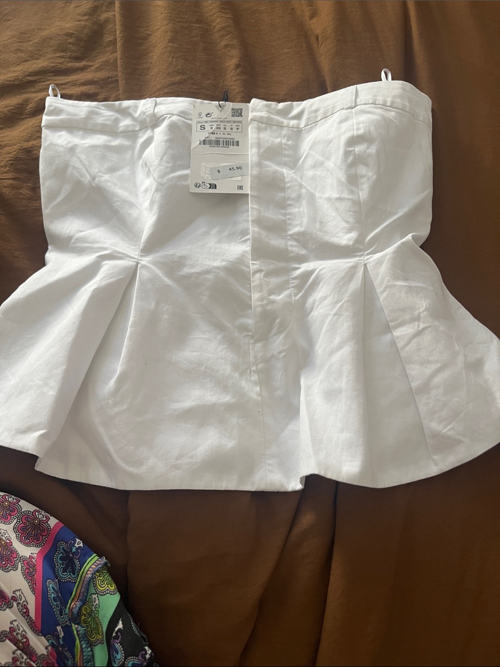 Zara White Peplum Strapless Top